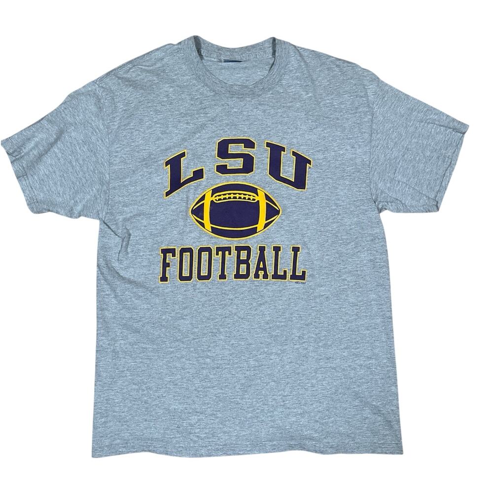 LSU Football Tigers Grey T-Shirt Mens Large Hanes Beefy Y2K Vintage Louisiana